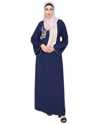 Resham Ornate Dubai Style Abaya Blue