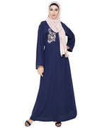 Resham Ornate Dubai Style Abaya Blue