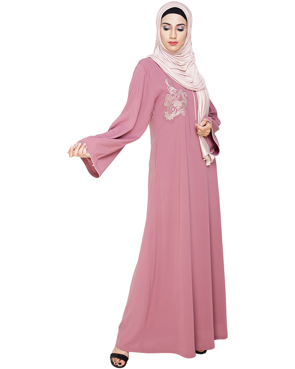 Resham Ornate Dubai Style Abaya Onion Pink