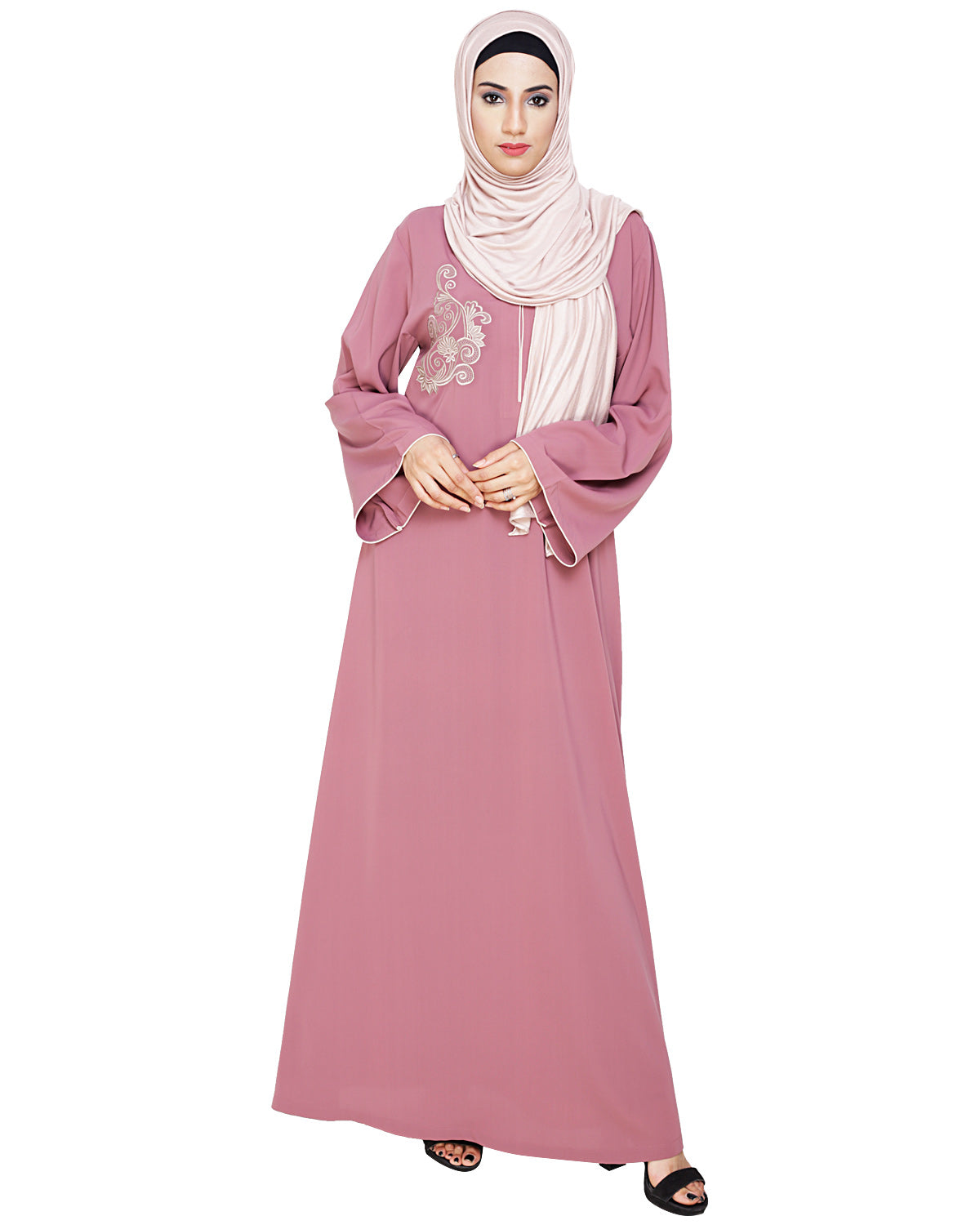 Resham Ornate Dubai Style Abaya Onion Pink