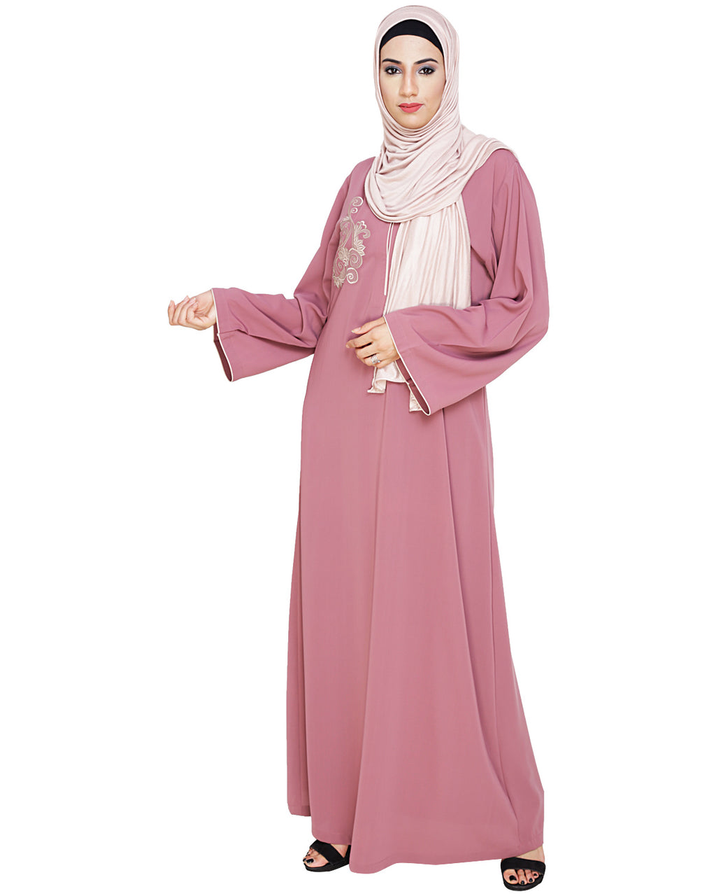 Resham Ornate Dubai Style Abaya Onion Pink