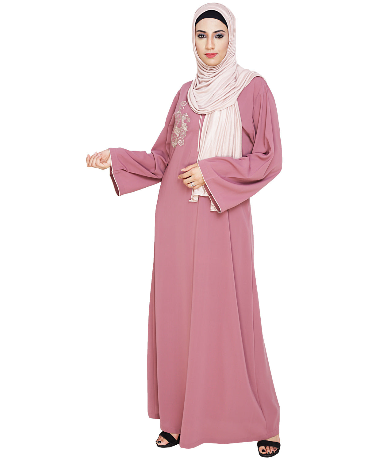 Resham Ornate Dubai Style Abaya Onion Pink