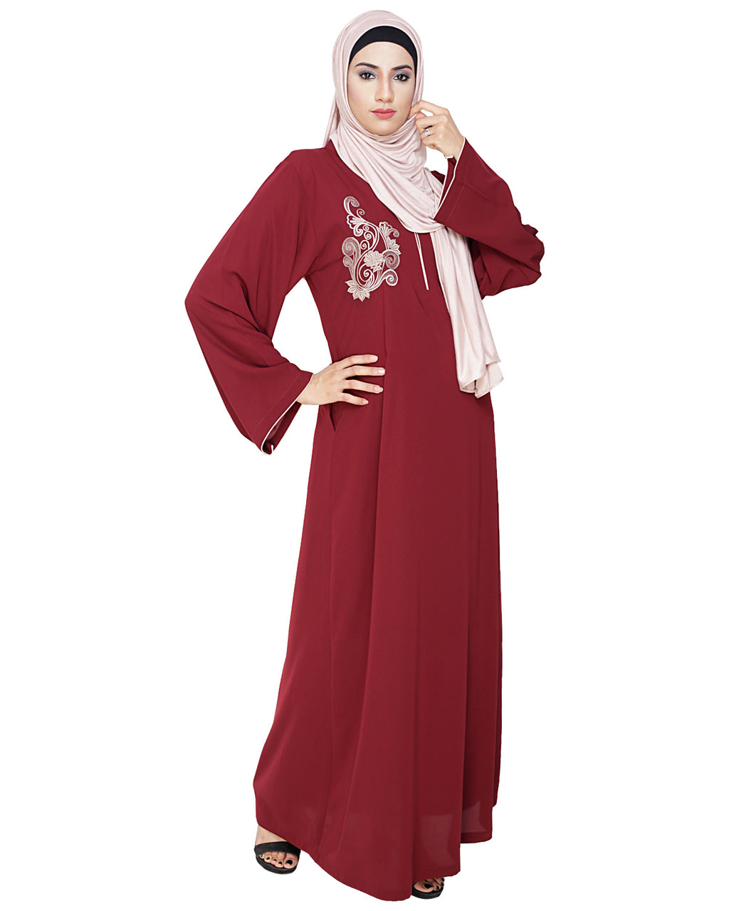 Resham Ornate Dubai Style Abaya Wine
