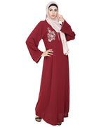 Resham Ornate Dubai Style Abaya Wine