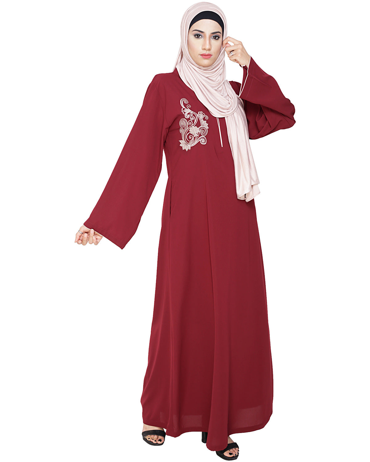 Resham Ornate Dubai Style Abaya Wine