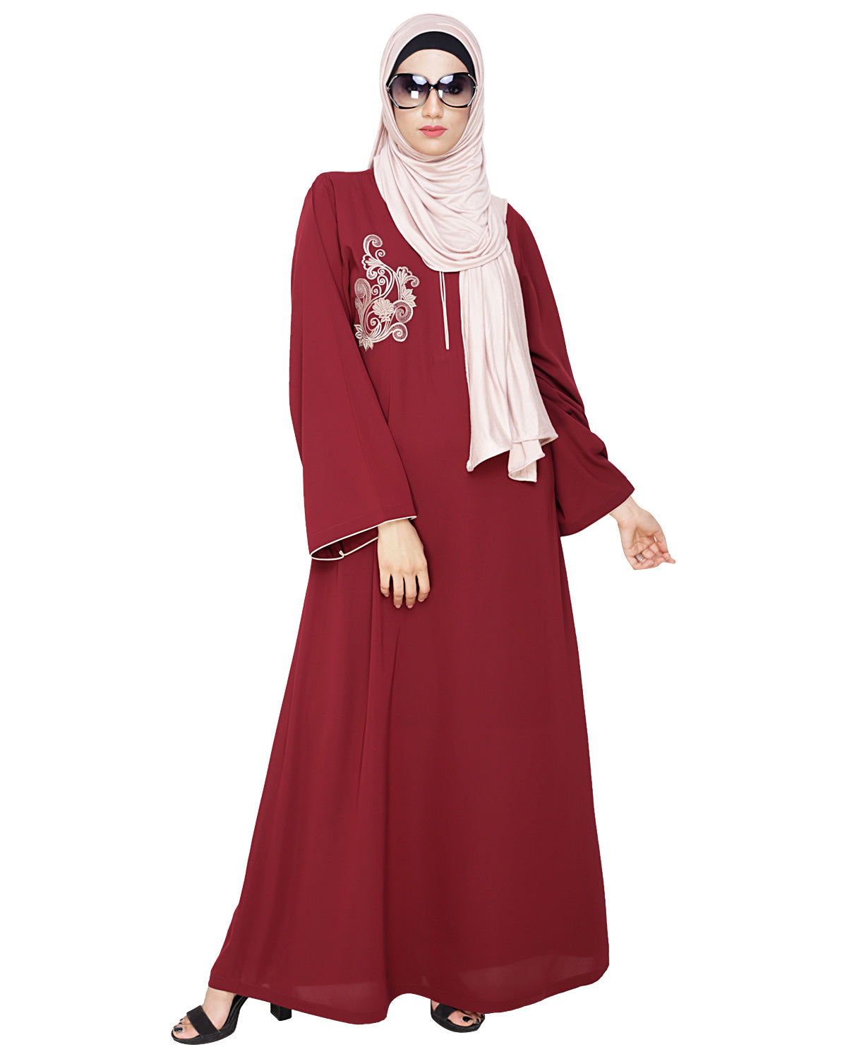 Resham Ornate Dubai Style Abaya Wine