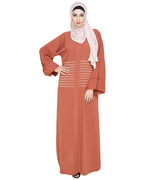 Jazzy Embroidered Dubai Style Abaya Brick Red