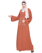 Jazzy Embroidered Dubai Style Abaya Brick Red