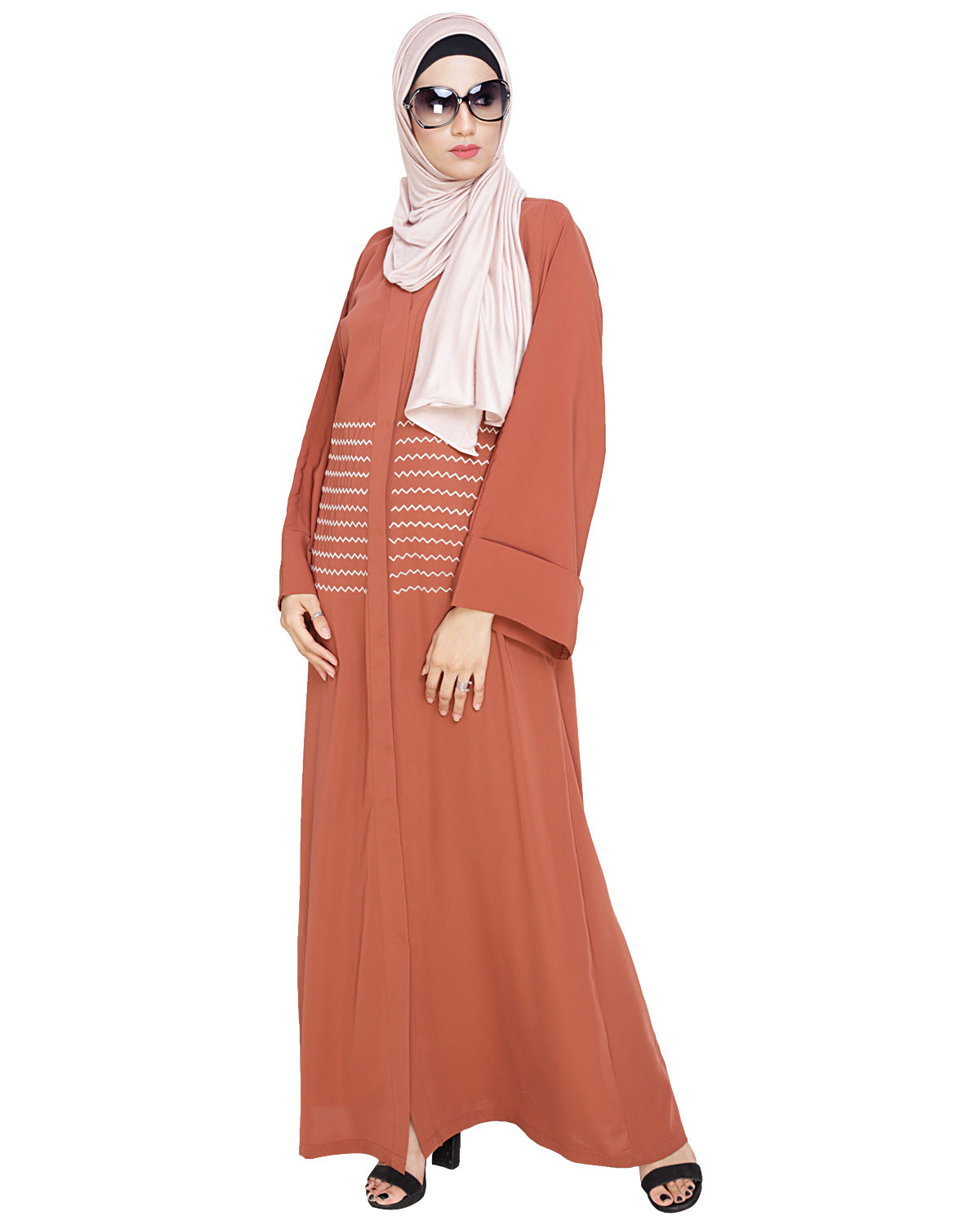 Jazzy Embroidered Dubai Style Abaya Brick Red