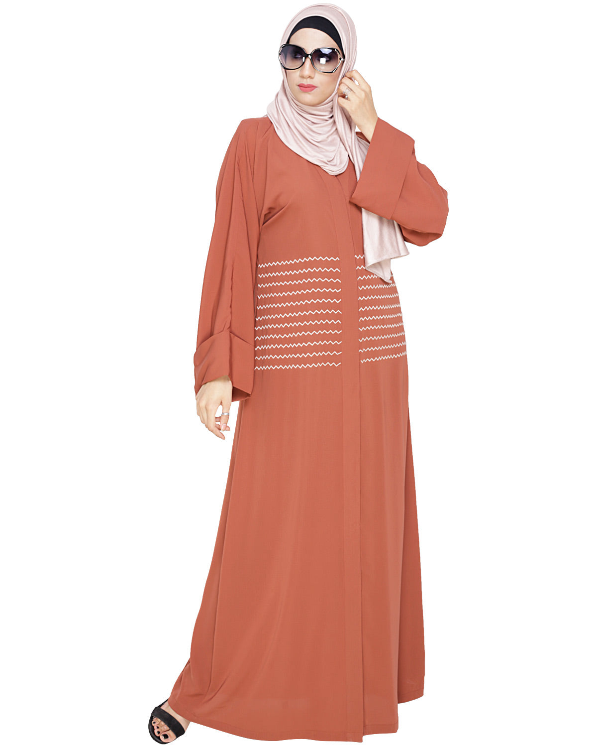 Jazzy Embroidered Dubai Style Abaya Brick Red