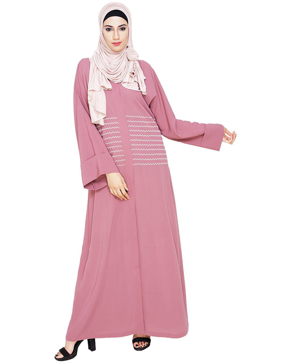 Jazzy Embroidered Dubai Style Abaya Onion Pink