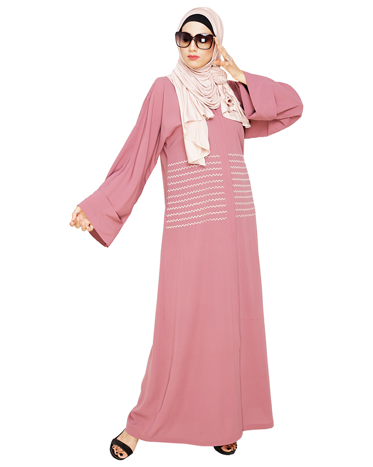 Jazzy Embroidered Dubai Style Abaya Onion Pink