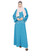 Jazzy Embroidered Dubai Style Abaya Teal Blue