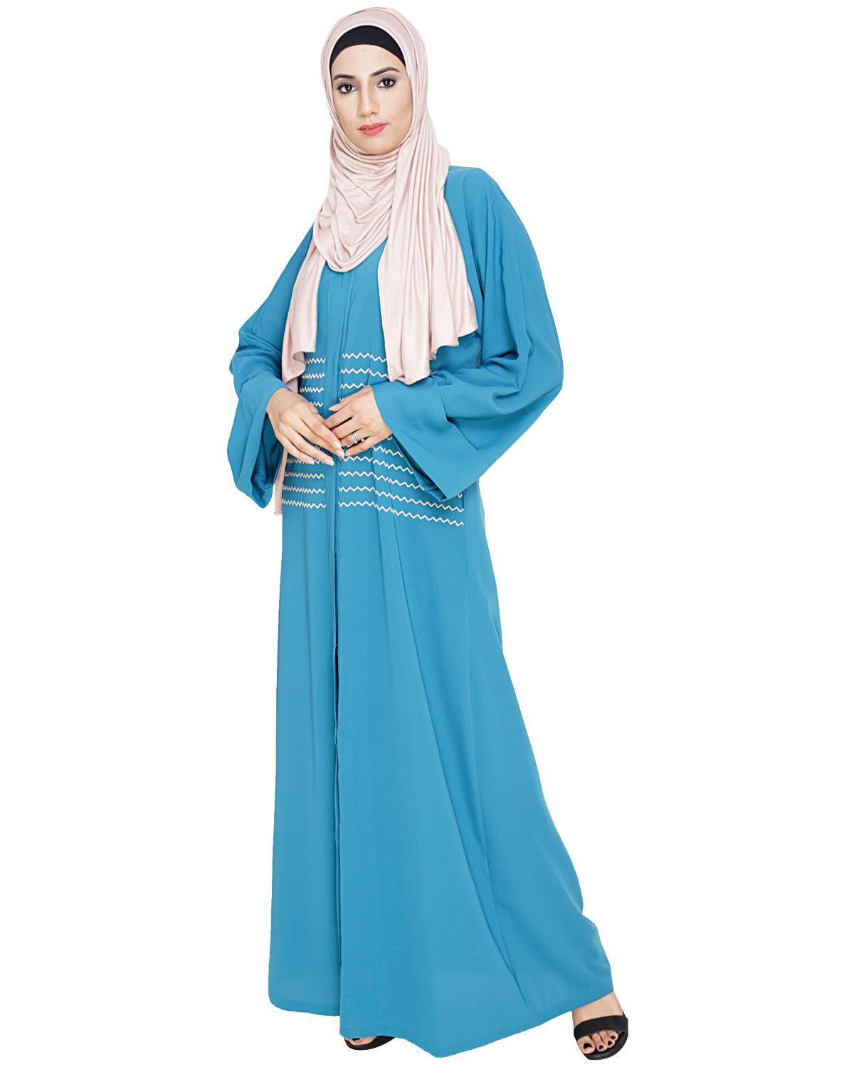 Jazzy Embroidered Dubai Style Abaya Teal Blue