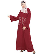 Jazzy Embroidered Dubai Style Abaya Wine