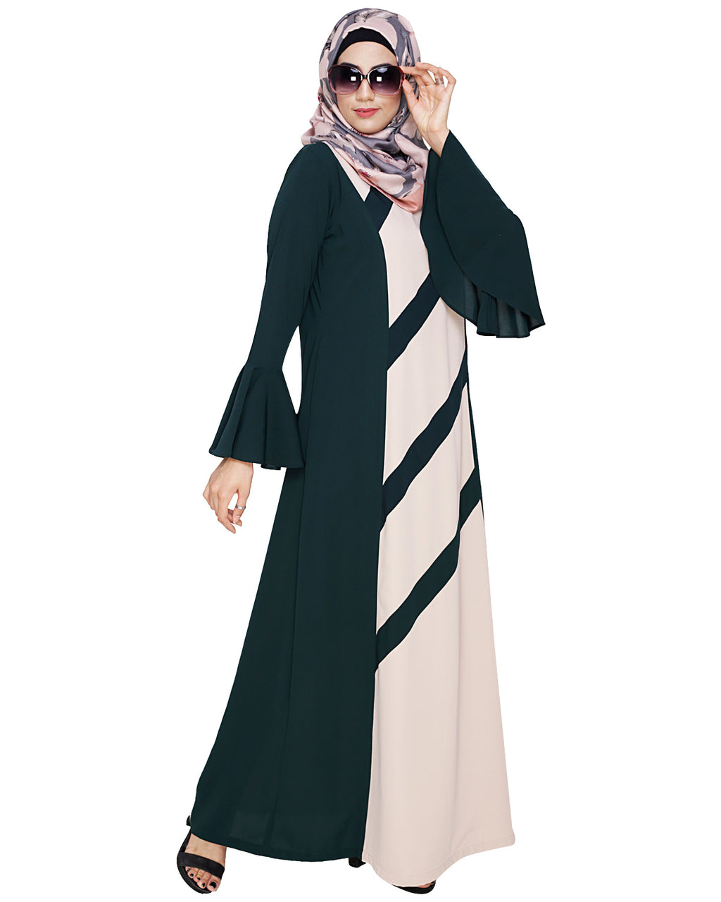 Flouncy Sleeve Dubai style Abaya Bottle Green