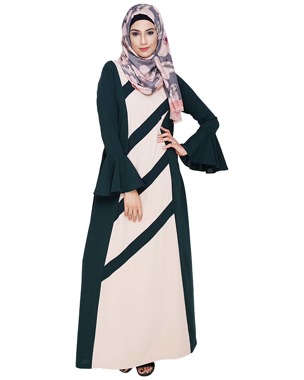 Flouncy Sleeve Dubai style Abaya Bottle Green