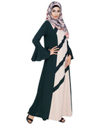 Flouncy Sleeve Dubai style Abaya Bottle Green