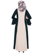 Flouncy Sleeve Dubai style Abaya Bottle Green