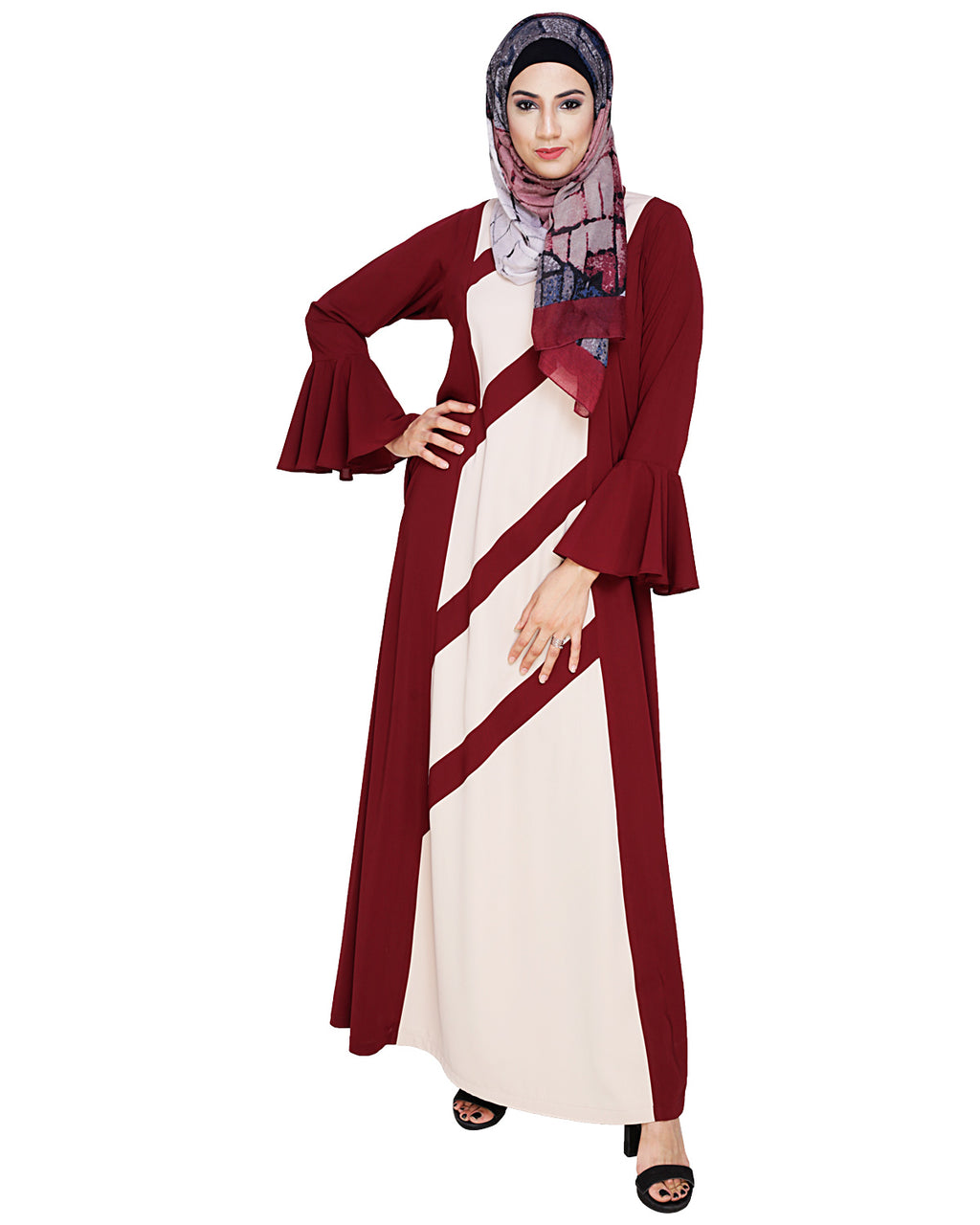 Flouncy Sleeve Dubai style Abaya Wine