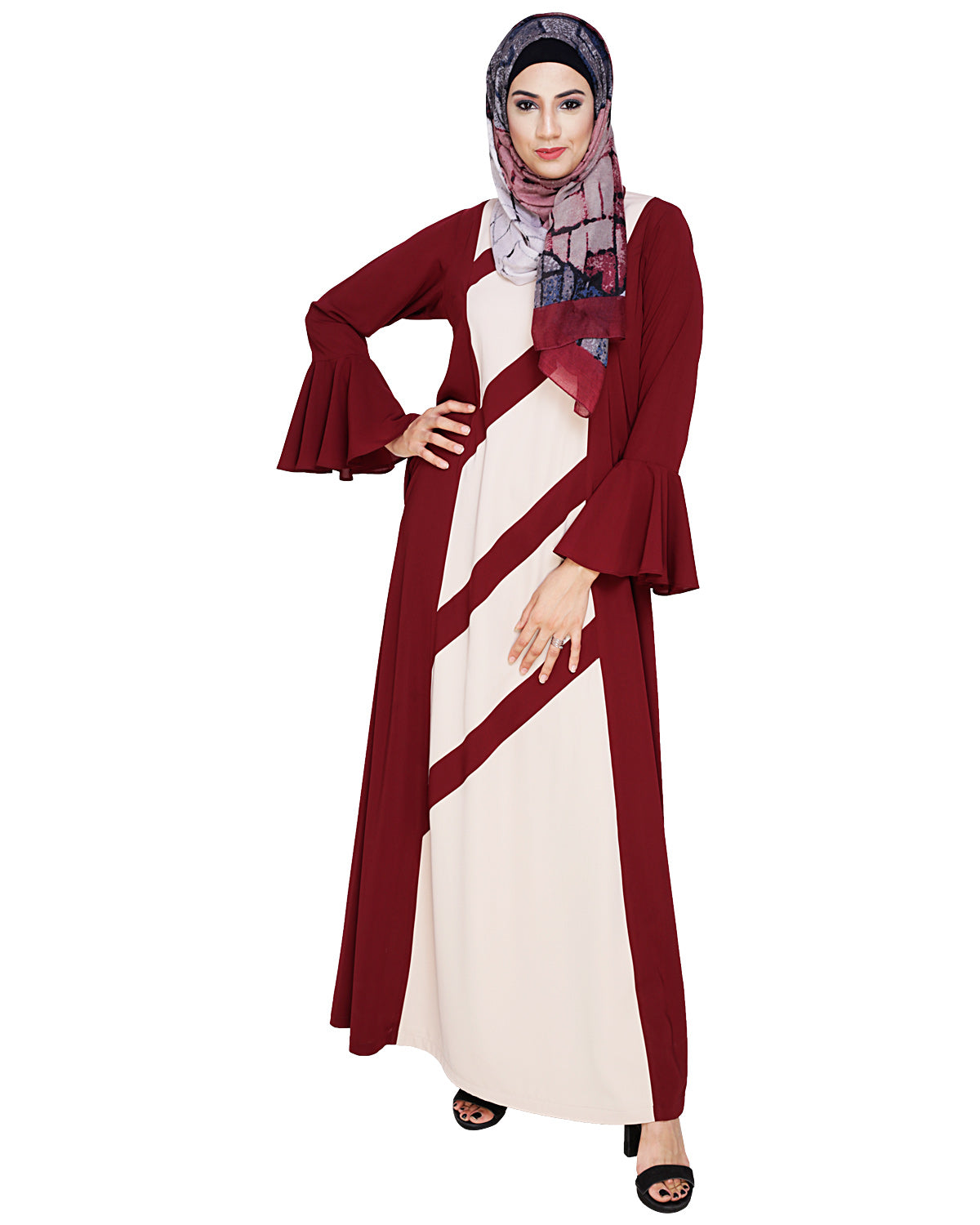 Flouncy Sleeve Dubai style Abaya Wine