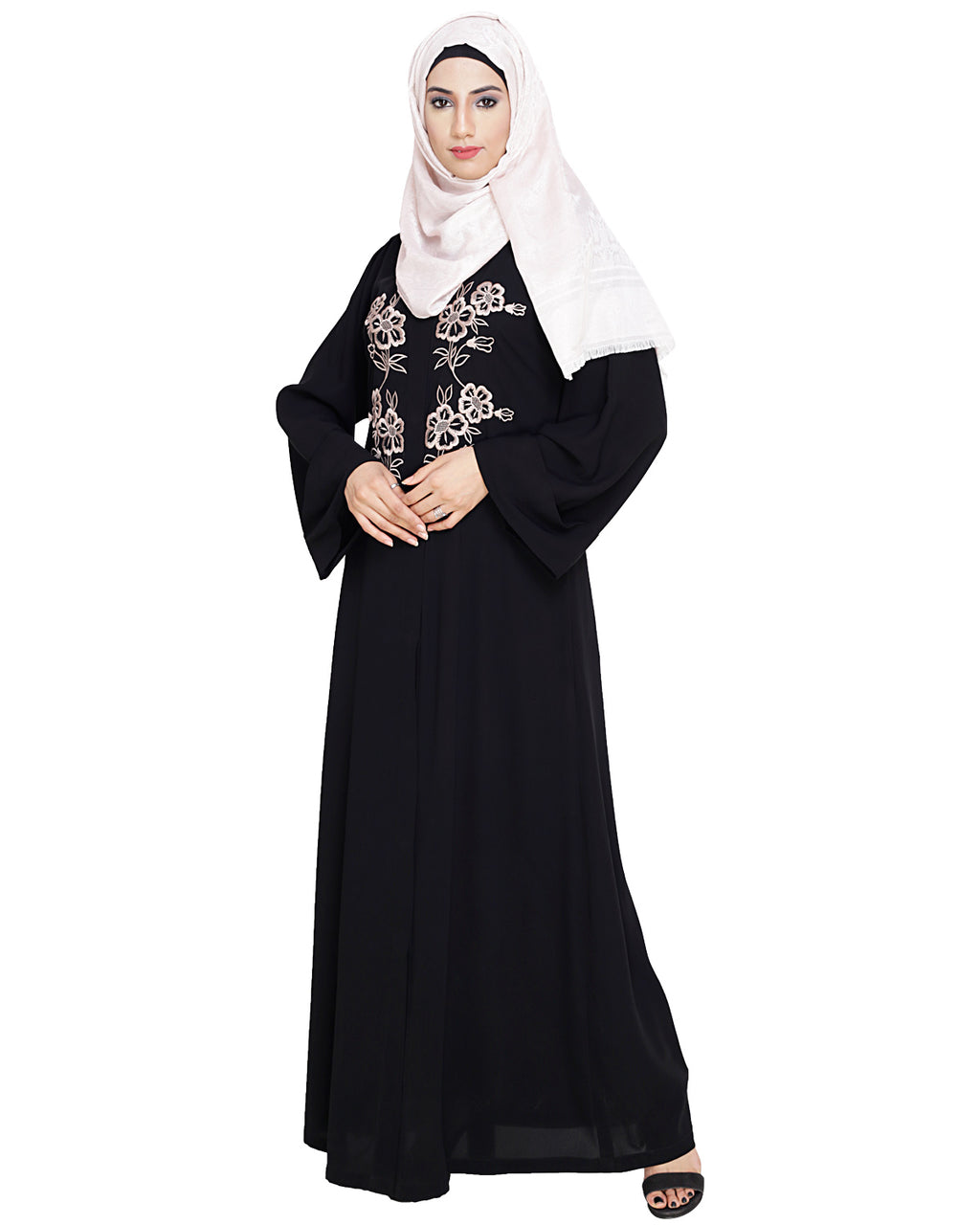 Floweret Embroidered Dubai Style Abaya Black