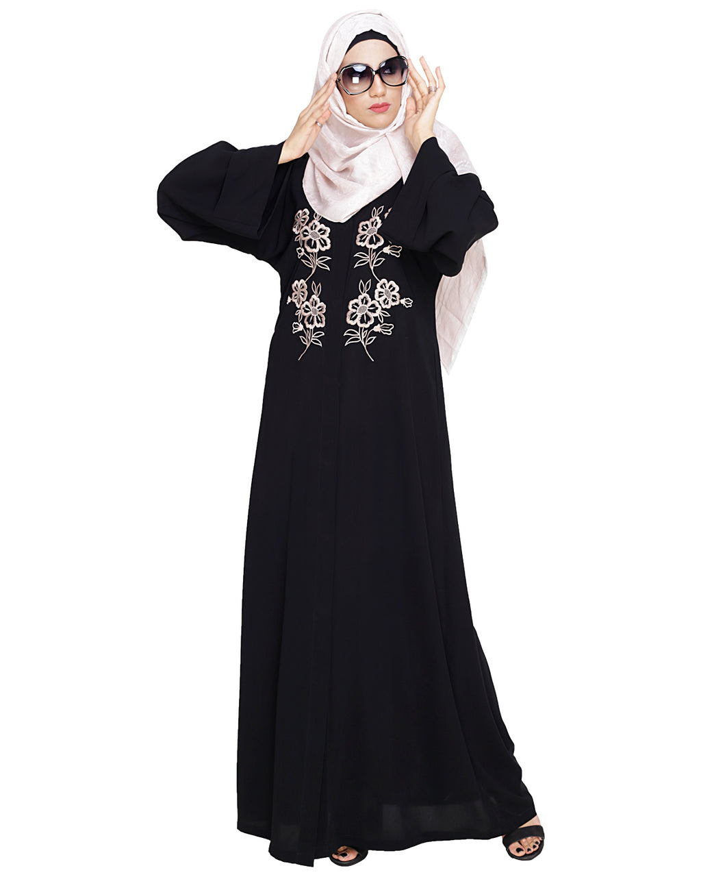 Floweret Embroidered Dubai Style Abaya Black