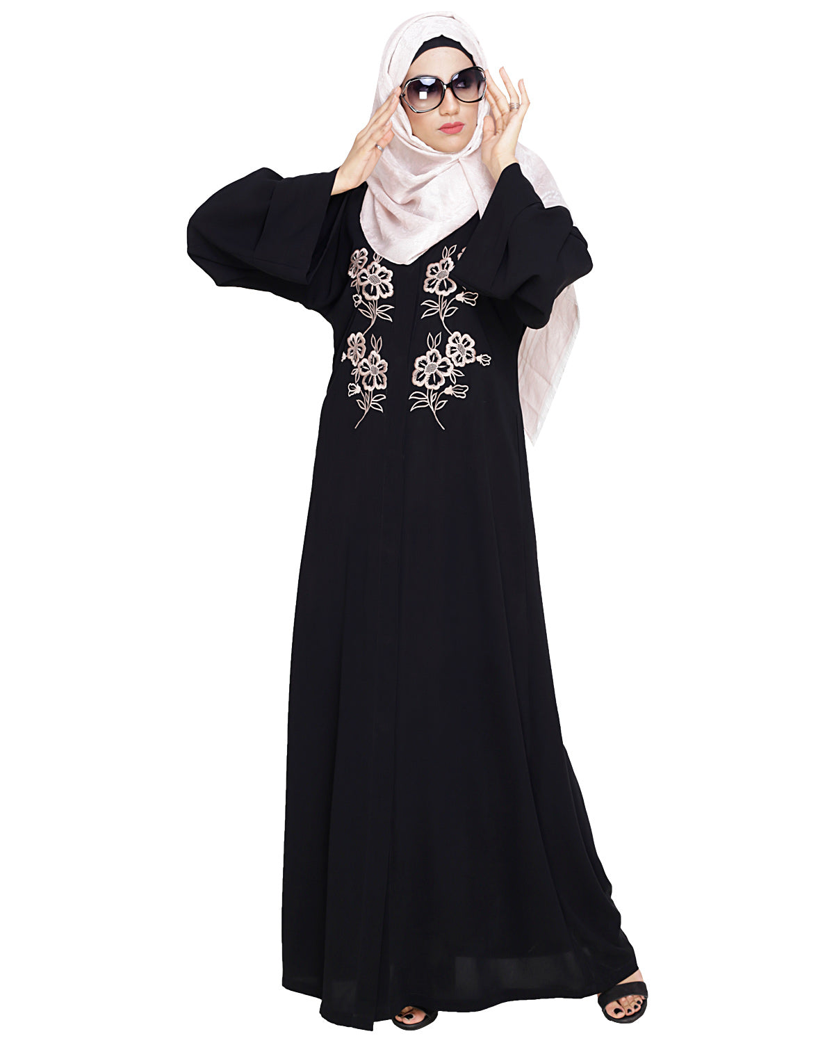 Floweret Embroidered Dubai Style Abaya Black