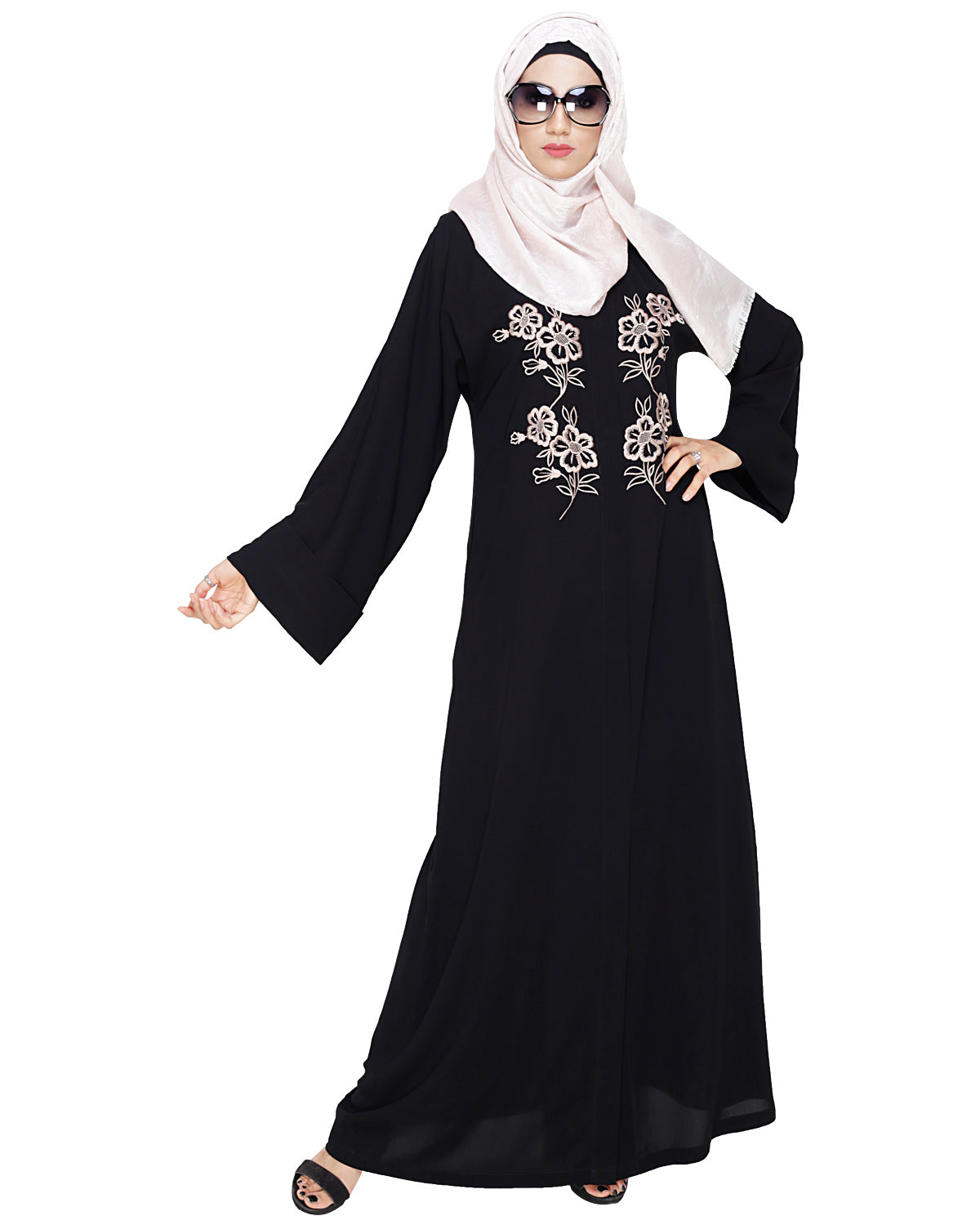 Floweret Embroidered Dubai Style Abaya Black