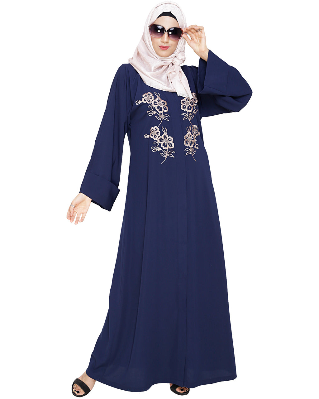 Floweret Embroidered Dubai Style Abaya Blue