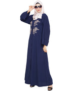 Floweret Embroidered Dubai Style Abaya Blue