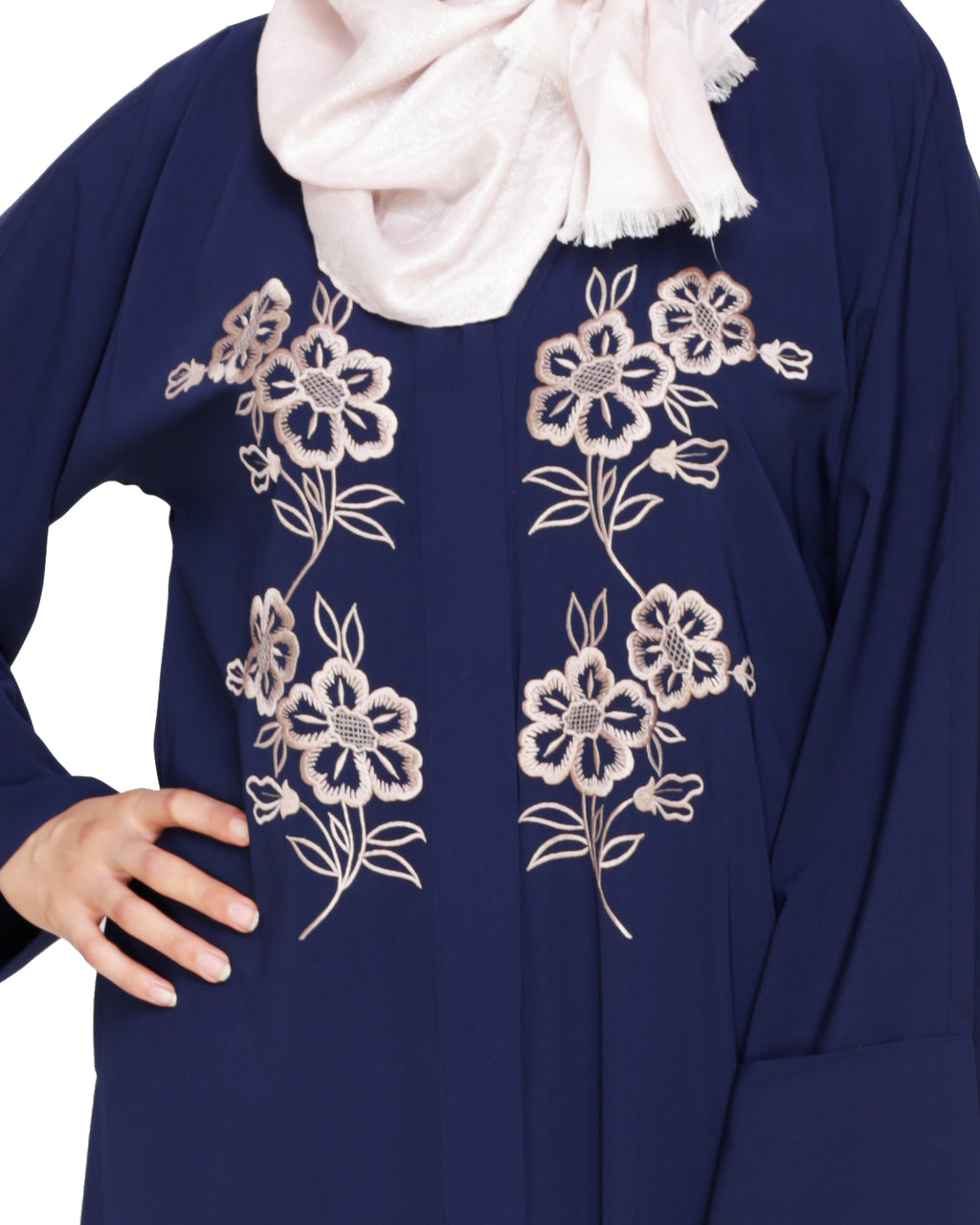 Floweret Embroidered Dubai Style Abaya Blue