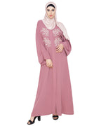 Floweret Embroidered Dubai Style Abaya Onion Pink