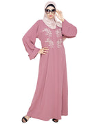 Floweret Embroidered Dubai Style Abaya Onion Pink