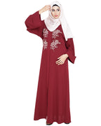 Floweret Embroidered Dubai Style Abaya Wine