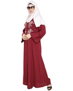 Floweret Embroidered Dubai Style Abaya Wine