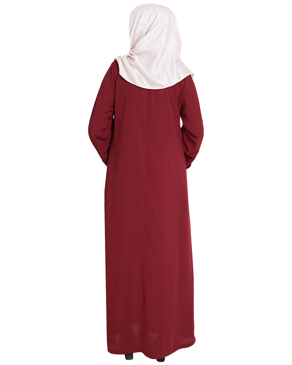 Floweret Embroidered Dubai Style Abaya Wine