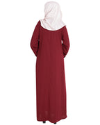 Floweret Embroidered Dubai Style Abaya Wine