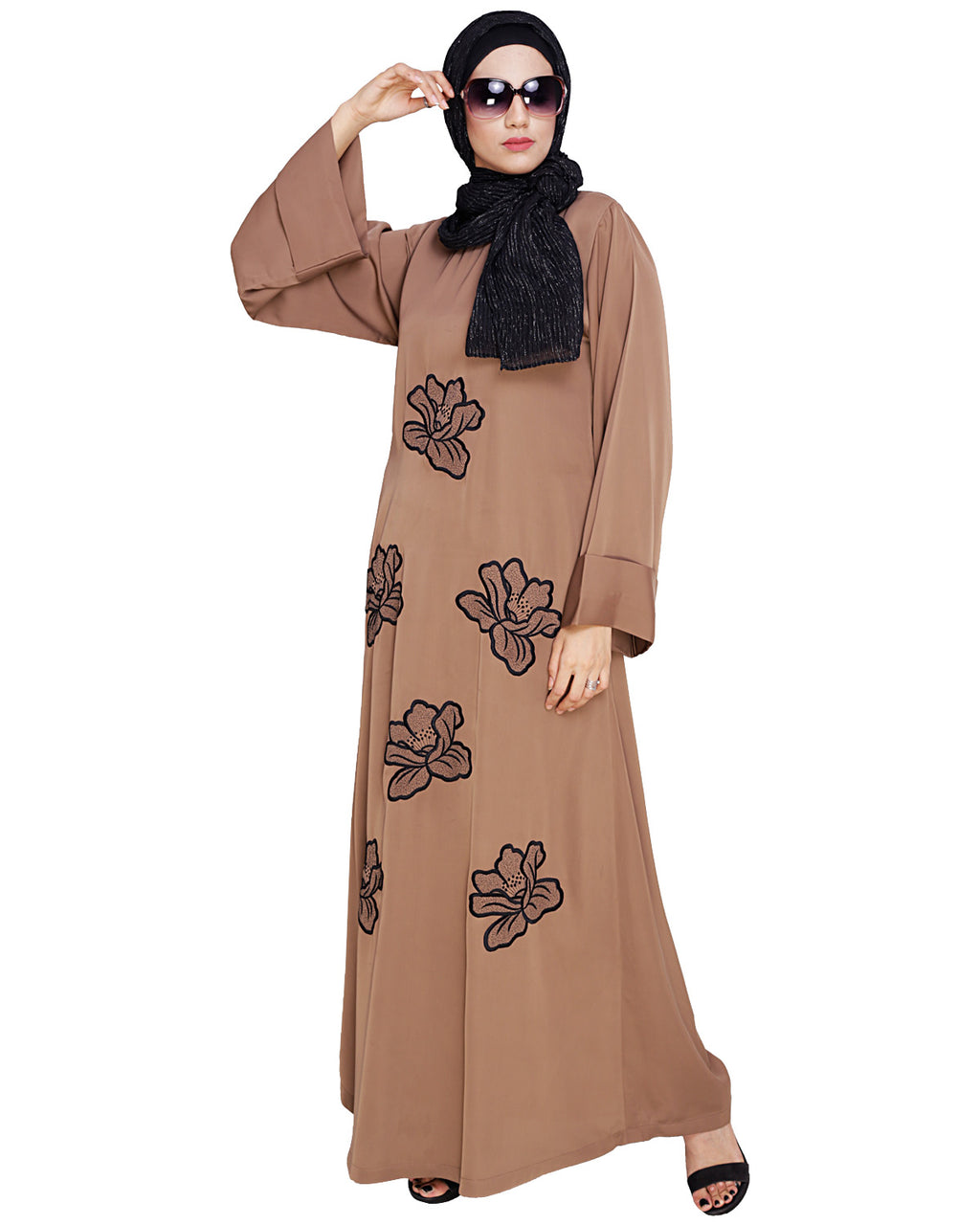 Daisy Dubai style Abaya Dark Beige