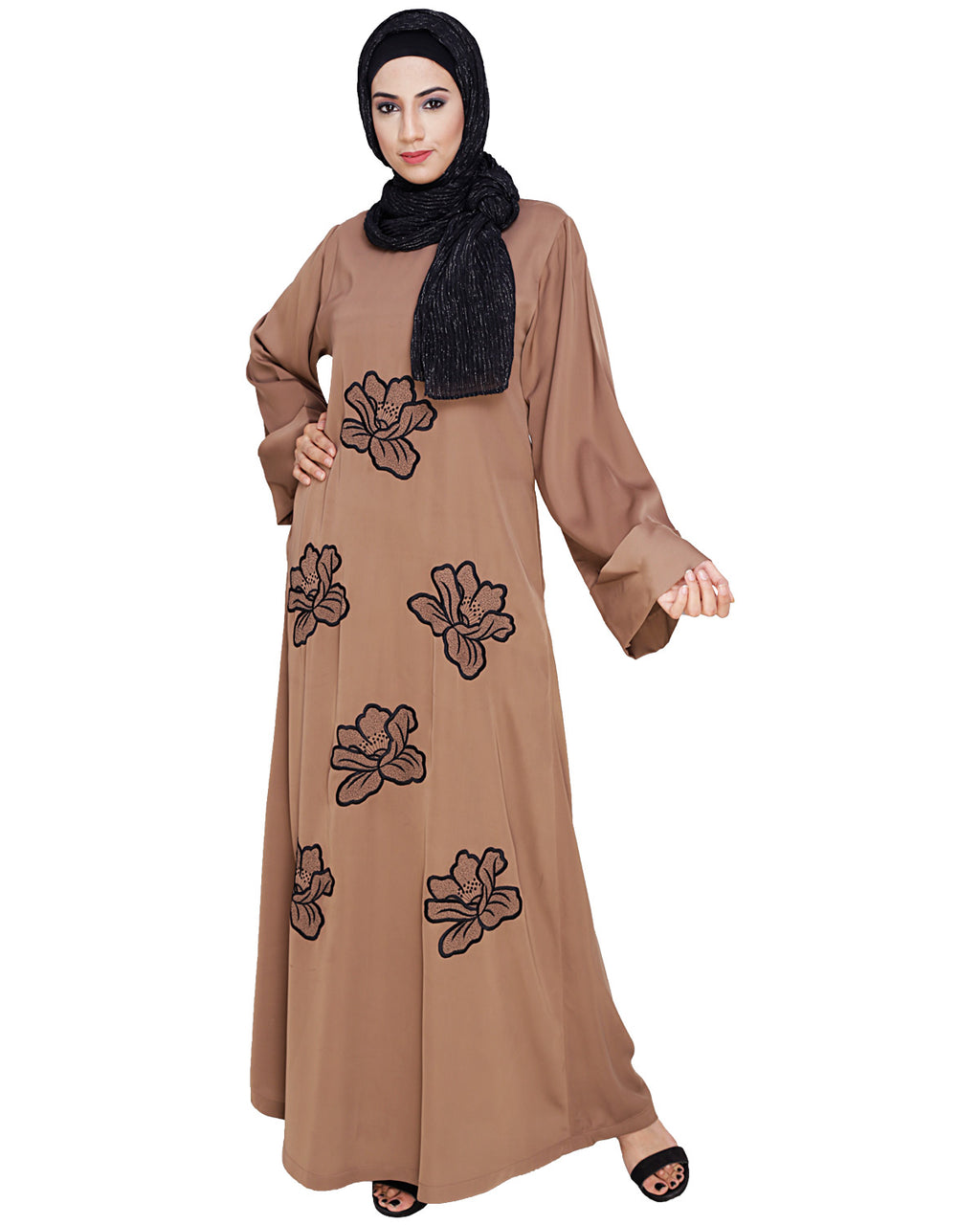 Daisy Dubai style Abaya Dark Beige