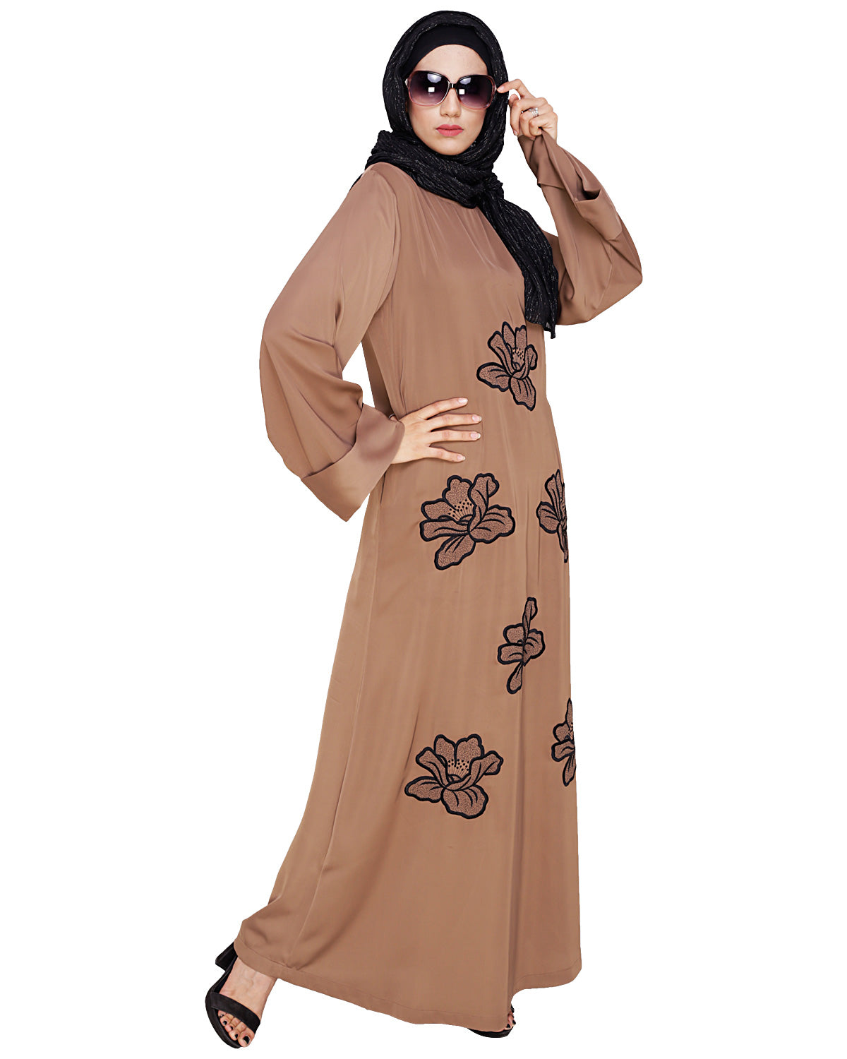 Daisy Dubai style Abaya Dark Beige