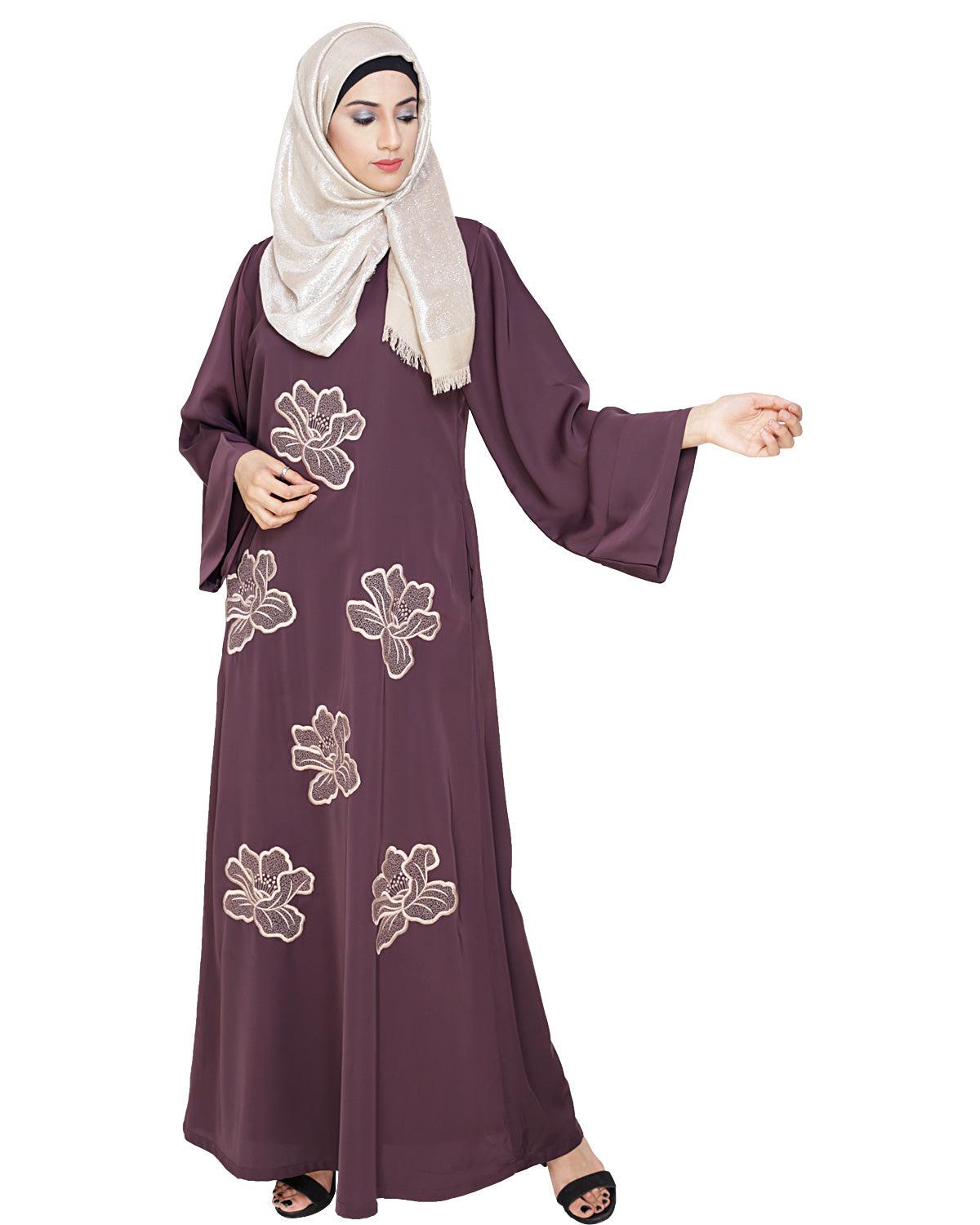 Daisy Dubai style Abaya Dark Purple