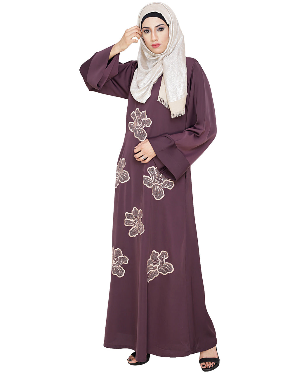 Daisy Dubai style Abaya Dark Purple