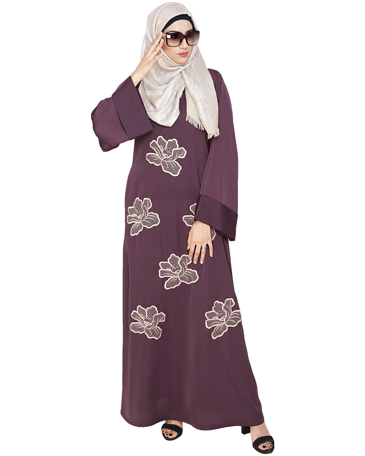 Daisy Dubai style Abaya Dark Purple