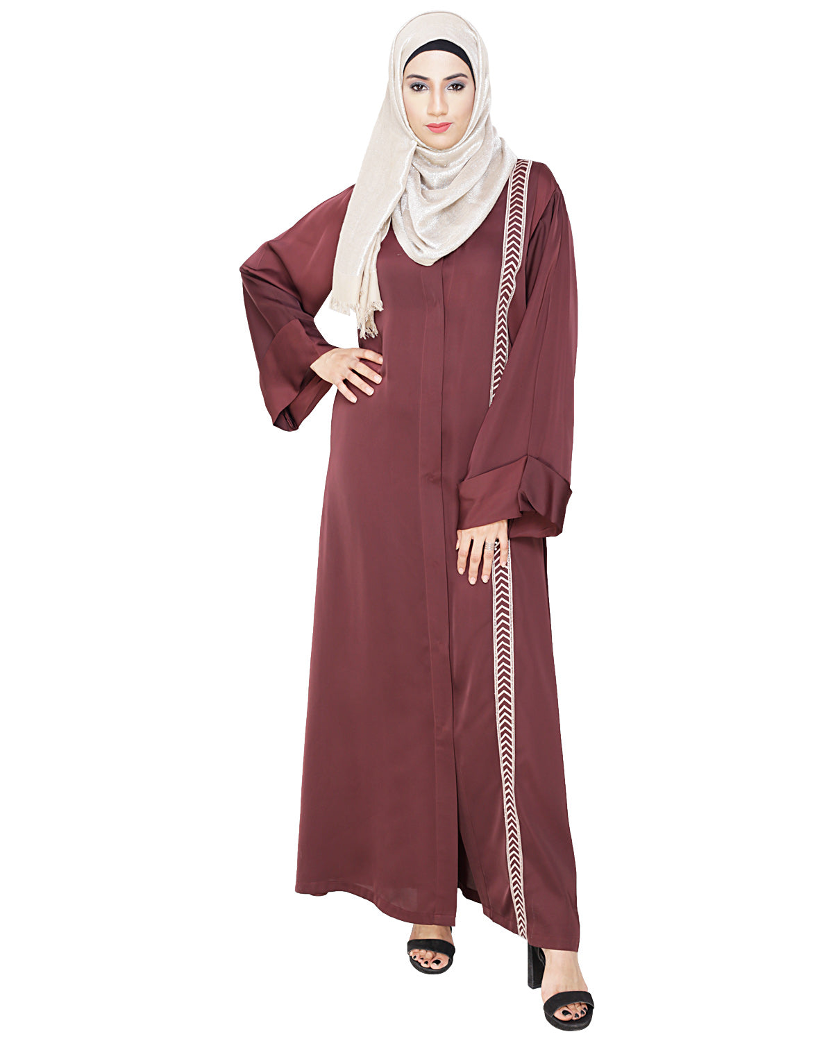 Lofty Dubai Style Abaya Deep Wine