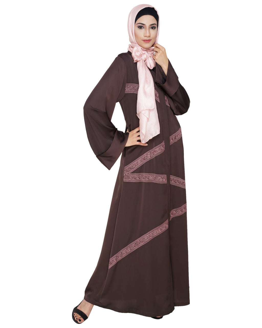 Glinty Dubai Style Abaya Dark Brown