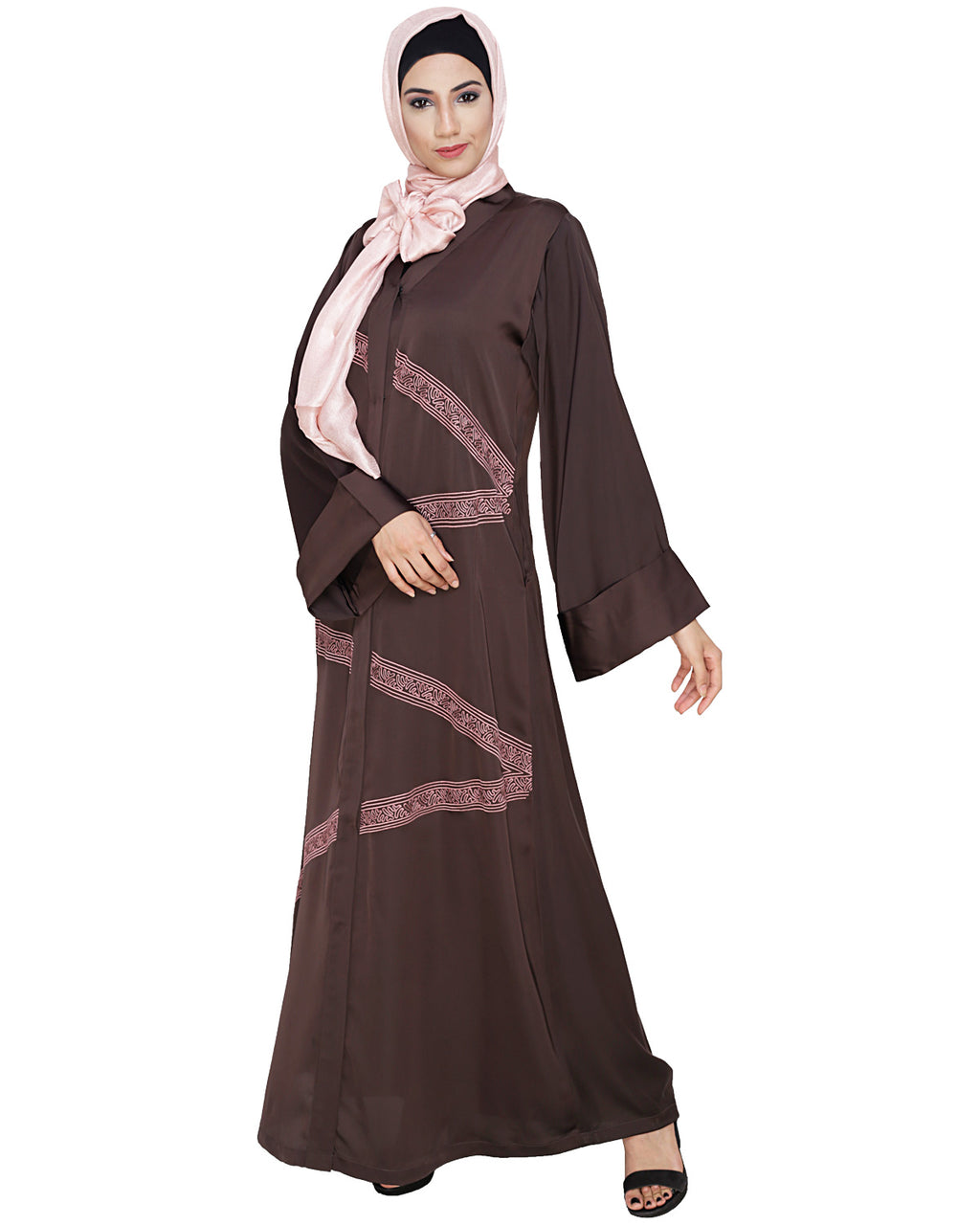 Glinty Dubai Style Abaya Dark Brown