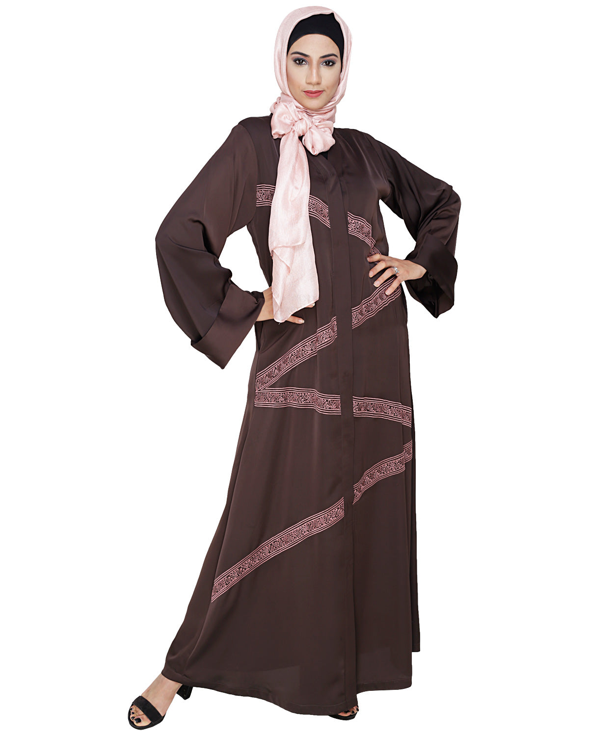 Glinty Dubai Style Abaya Dark Brown