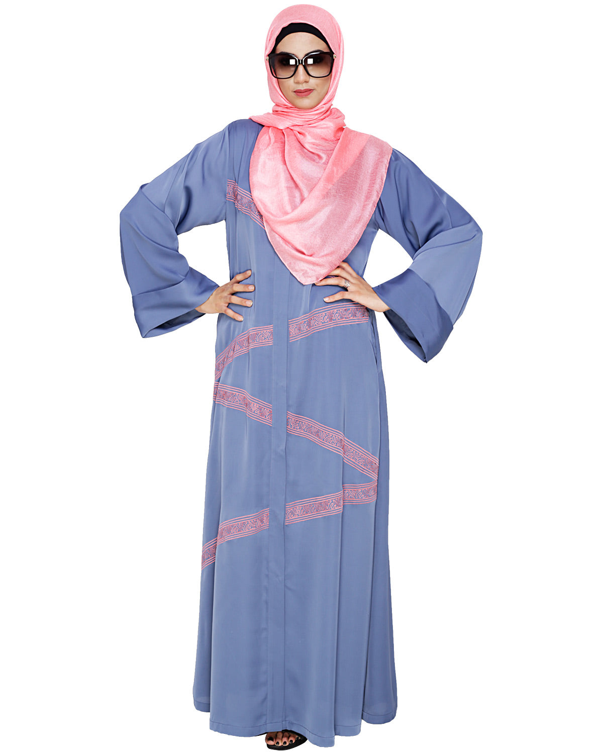 Glinty Dubai Style Abaya Steel Blue