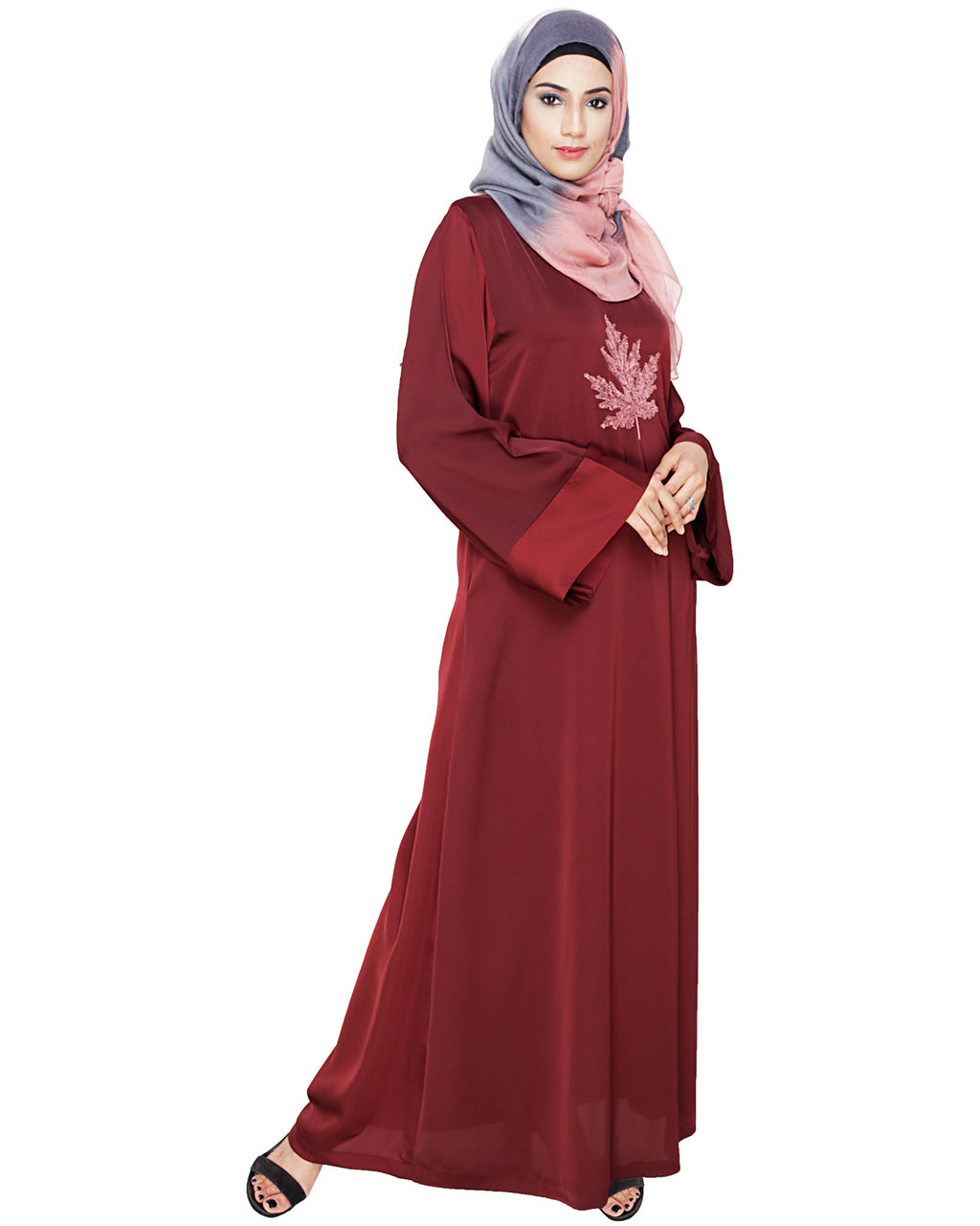 Wispy Dubai Style Abaya Wine